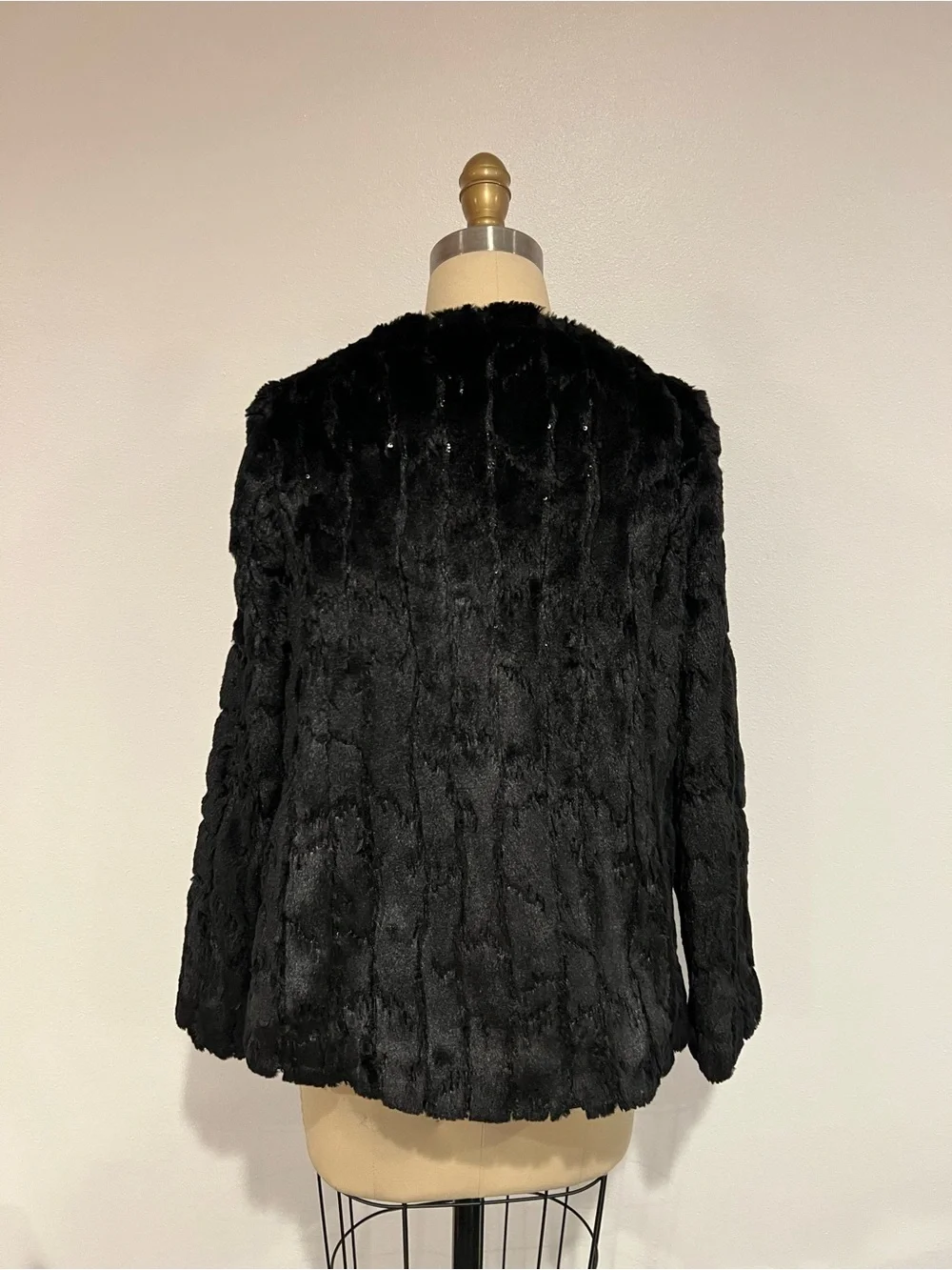 Milly Minis Black Faux Fur With Sequins Open-Front Teddy Jacket